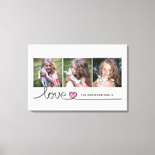 Lienzo Colage de fotos personalizadas con corazón rosa y 