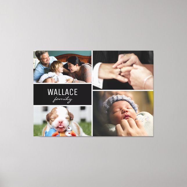 Lienzo Colage de múltiples fotos del apellido de familia (Anverso)