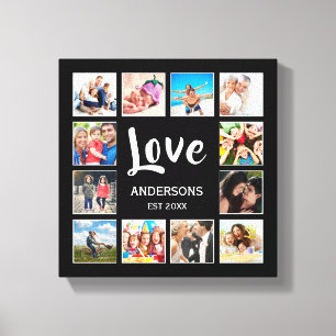 Lienzo Colaje de Fotos Familiares Personalizadas Negro