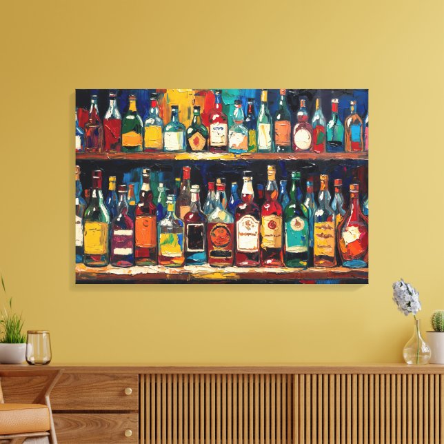 Lienzo "Colección de Botellas en Estante de Bar" (Estilo  (Insitu (Sala de estar))