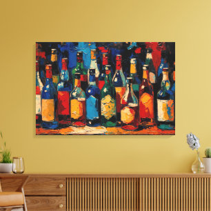 Lienzo "Colección de botellas en estante de bar" (Estilo