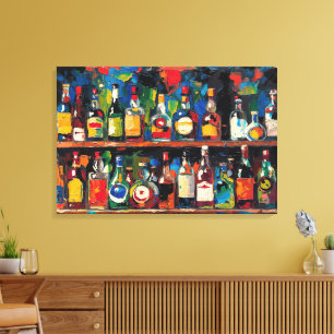 Lienzo "Colección de botellas en estante de bar" (Estilo