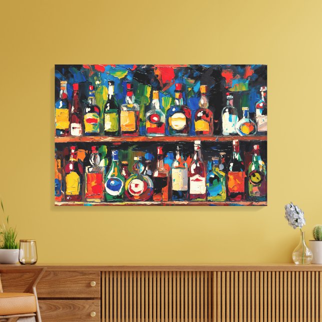 Lienzo "Colección de botellas en estante de bar" (Estilo  (Insitu (Sala de estar))