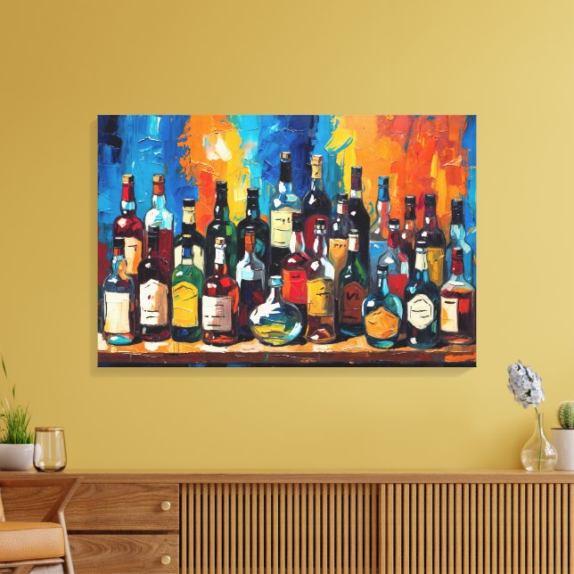 Lienzo "Colección de Botellas en Estante de Bar" (Estilo  (Insitu (Sala de estar))