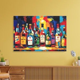 Lienzo "Colección de Botellas en Estante de Bar" (Estilo