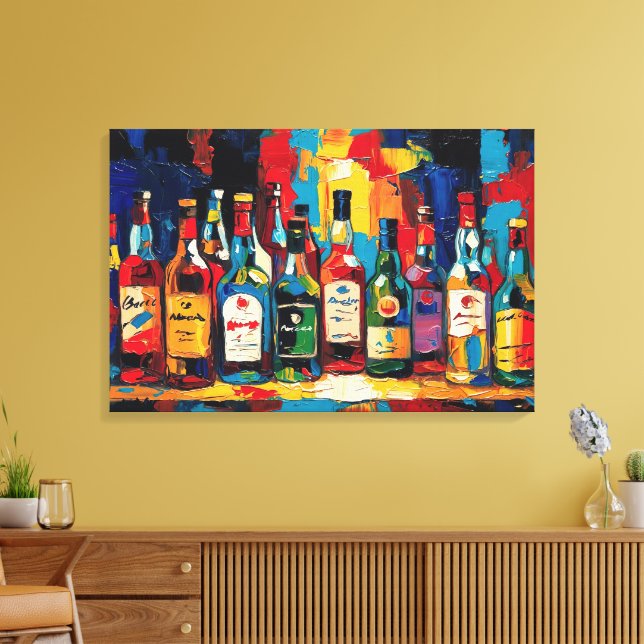 Lienzo "Colección de Botellas en Estante de Bar" (Estilo  (Insitu (Sala de estar))
