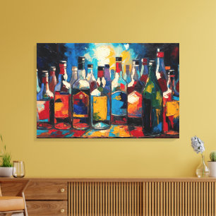 Lienzo "Colección de Botellas en Estante de Bar" (Estilo 