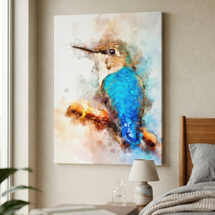 Lienzo Colibrí de acuarela vibrante en una rama