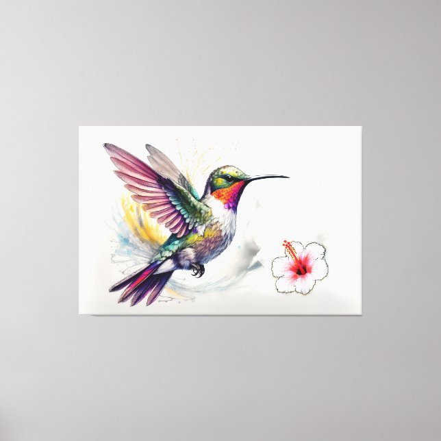 Lienzo Colibrí De Lápiz De Color Con Flor (Anverso)