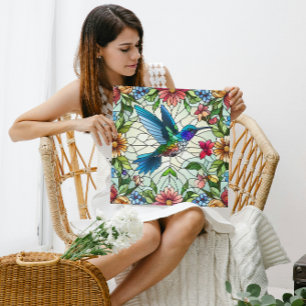 Lienzo Colibrí elegante con efecto de vidrio manchado