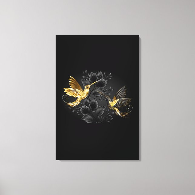 Lienzo Colibrí negro y dorado (Anverso)