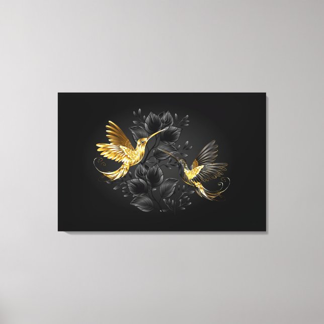 Lienzo Colibrí negro y dorado (Anverso)