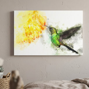Lienzo Colibrí Vibrante y Aquarela Floral Amarilla