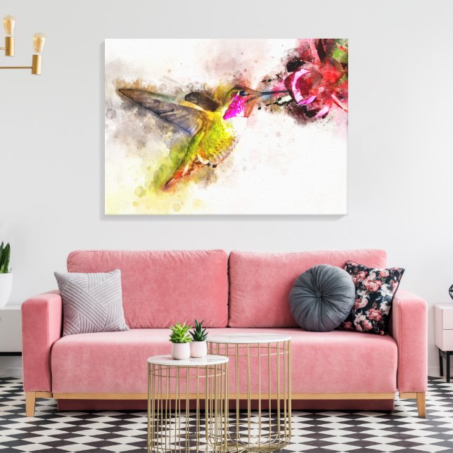 Lienzo Colibrí volando con flor acuarela - 04 (Insitu (Sala de estar))