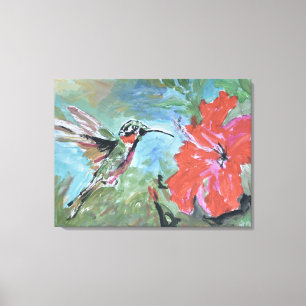 Lienzo Colibrí y Flor Tropical