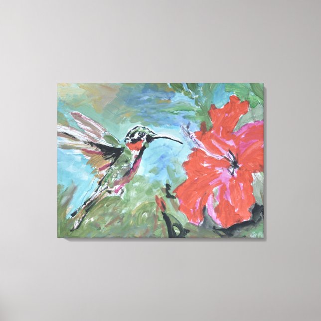 Lienzo Colibrí y Flor Tropical (Anverso)
