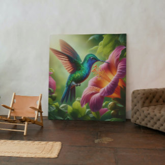 Lienzo Colibrí y hibisco