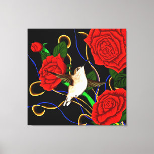 Lienzo Colibrí y Rosas