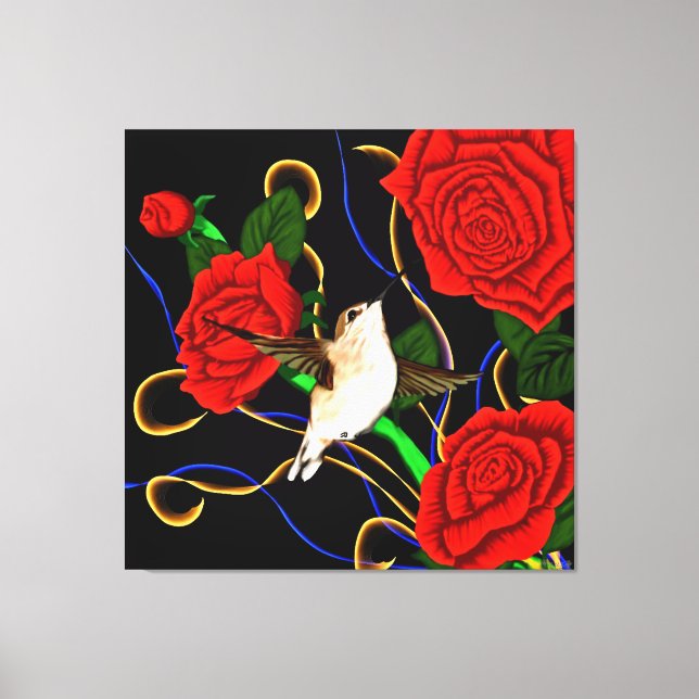 Lienzo Colibrí y Rosas (Anverso)