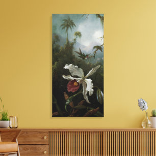 Lienzo Colibríes y Orquídea Blanca por Martin J. Heade