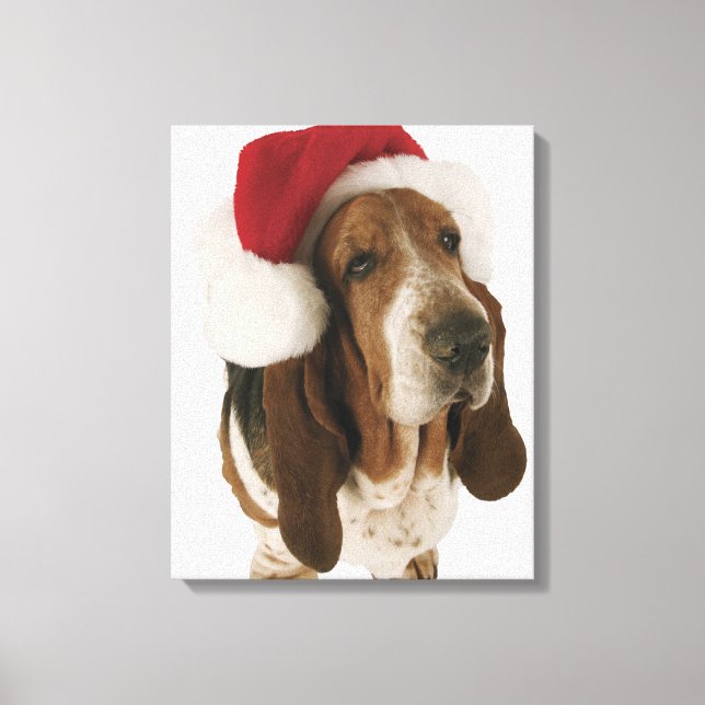 Lienzo Colina de basset en Santa hat (Anverso)