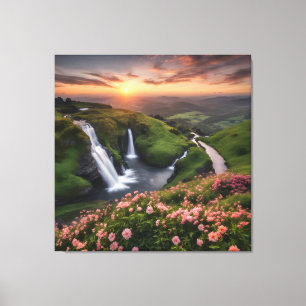 Lienzo Colinas onduladas de flores en cascadas de sol