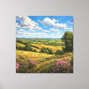 Lienzo Colinas Rodantes Coloridas y Paisaje de Flores Sil