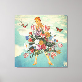 Lienzo Collage Blonde Chica Bouquet & Sky Retro