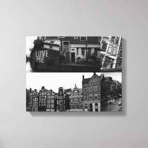 Lienzo Collage de fotos Amsterdam 3 en blanco y negro