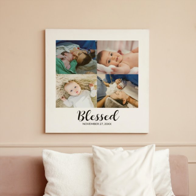 Lienzo Collage de fotos Blessed Script Personalized Baby  (Subido por el creador)