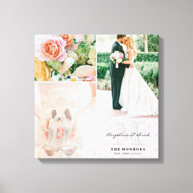 Lienzo Collage de fotos Boda de floral rosa personalizado (Anverso)