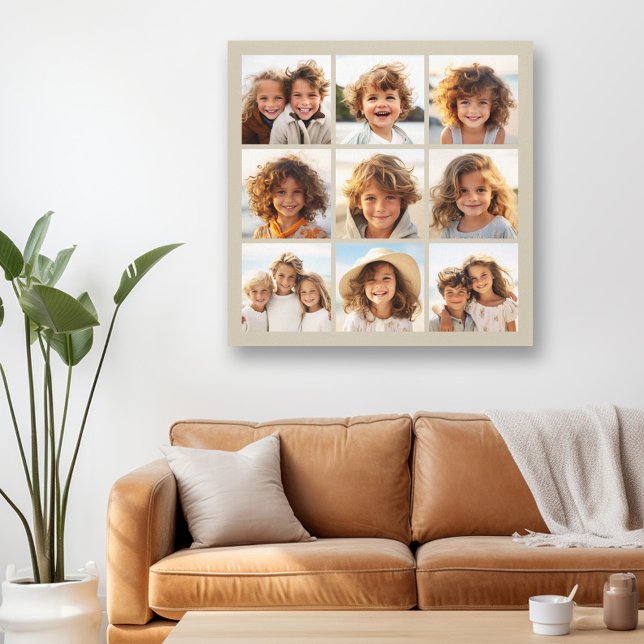 Lienzo Collage de fotos con 9 fotos cuadradas - Taupe (Custom Photo Collage Wall Art - 9 photo square grid)