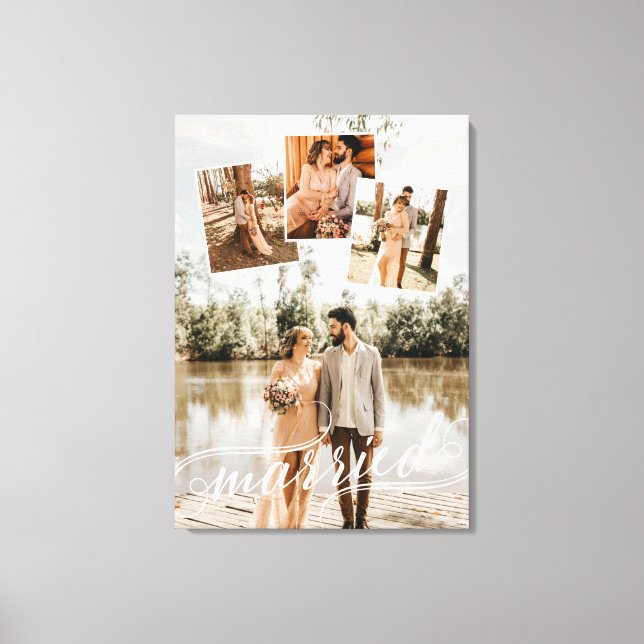 Lienzo Collage de fotos de Boda de guiones rápidos casado (Anverso)