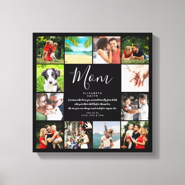 Lienzo Collage de fotos De Citas De Mamá Negras Y Blancas (Anverso)