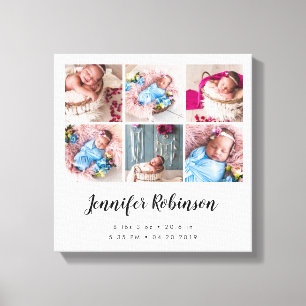 Lienzo Collage de fotos de estado de nacimiento blanco