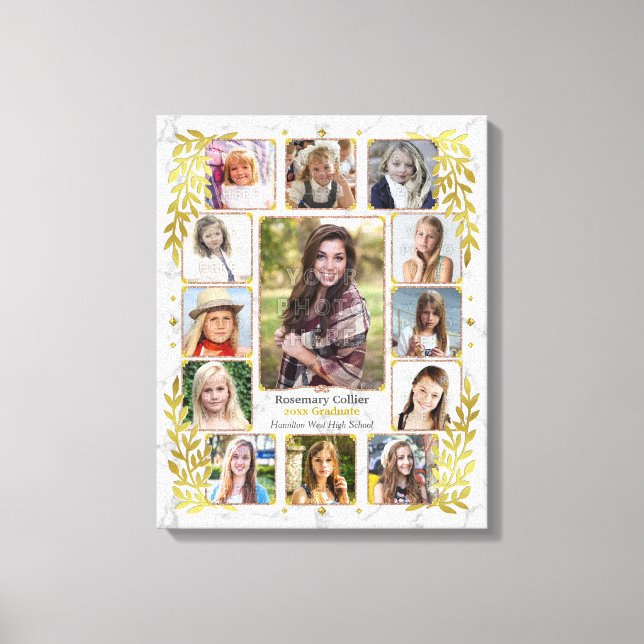 Lienzo Collage de fotos de graduación de secundaria | Oro (Anverso)