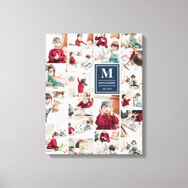 Lienzo Collage de fotos de imágenes del Monograma Azul de (Anverso)