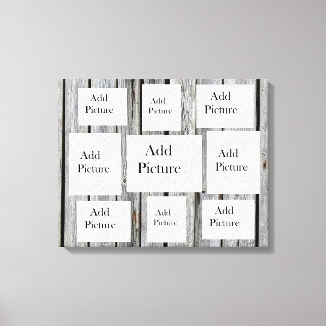 Lienzo Collage de fotos De Madera Rústica Afectada Por El (Anverso)