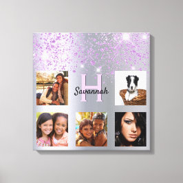 Lienzo collage de fotos de purpurina morado plateado