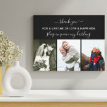 Lienzo Collage de fotos de recuerdo dormido en paz negro<br><div class="desc">Crea una foto personalizado, lienzo envuelto en recuerdo de alguien especial. El mensaje conmemorativo es totalmente editable y actualmente dice "gracias por una vida de amor y felicidad - duerme en paz, querida". Está escrito con un elegante guión manuscrito y una moderna impresión en mayúsculas. La plantilla de fotos está...</div>