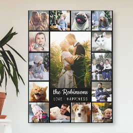 Lienzo Collage de fotos familiar 15 imágenes + Nombre neg
