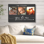 Lienzo Collage de fotos moderno para ti y para mí<br><div class="desc">Este impresionante cuadro mural de lona presenta un hermoso collage de fotos de tres cuadros que muestra recuerdos preciados, adornado con el mensaje más sincero: "Tú y yo, para siempre". El elegante diseño en blanco y negro, combinado con un exquisito guión y una tipografía de impresión, crea una pieza sofisticada...</div>