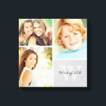Lienzo Collage de fotos monograma de la familia blanca y<br><div class="desc">Hermosa impresión personalizada de arte en la pared de lienzo con 3 fotos de la familia de tu personalizado dispuestas en un collage cuadrado de fotos de la cuadrícula con tu nombre familiar y monograma en la esquina inferior. Añade tus fotos familiares favoritas y crea una hermosa imagen de tela...</div>