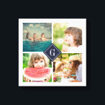 Lienzo Collage de fotos Monograma de la Marina<br><div class="desc">poster personalizado con monograma personalizado y collage cuadrado de 4 fotos que bordean su monograma u otro texto personalizado en un marco de diamante. Haga clic en Personalizar para cambiar texto, fuentes y colores para crear un diseño único. ¡Un regalo perfecto para la familia, los amigos, las parejas recién casadas,...</div>