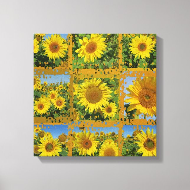 Lienzo Collage de girasoles amarillos en verano, alegre (Anverso)