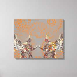 Lienzo Collage de Guay de esculturas y círculos naranjas