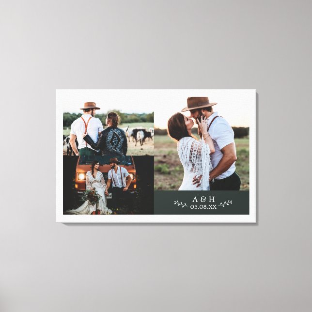 Lienzo Collage de Monograma de Hoja de Boda Rústica Moder (Anverso)