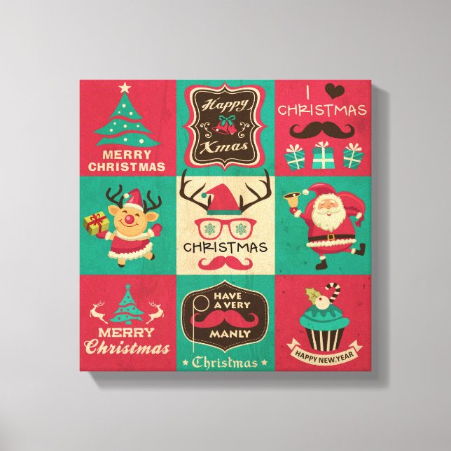 Lienzo Collage de Mustache, muy masculino Navidad (Anverso)