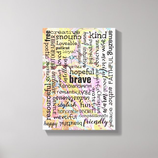 Lienzo Collage de palabras de afirmación (Anverso)