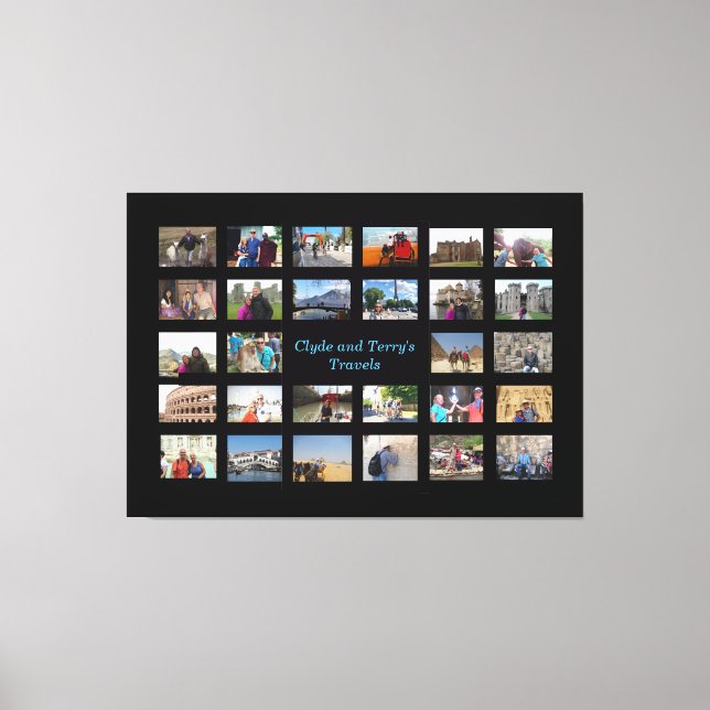 Lienzo Collage de Recuerdos de viaje 36 X 24 fondo negro (Anverso)